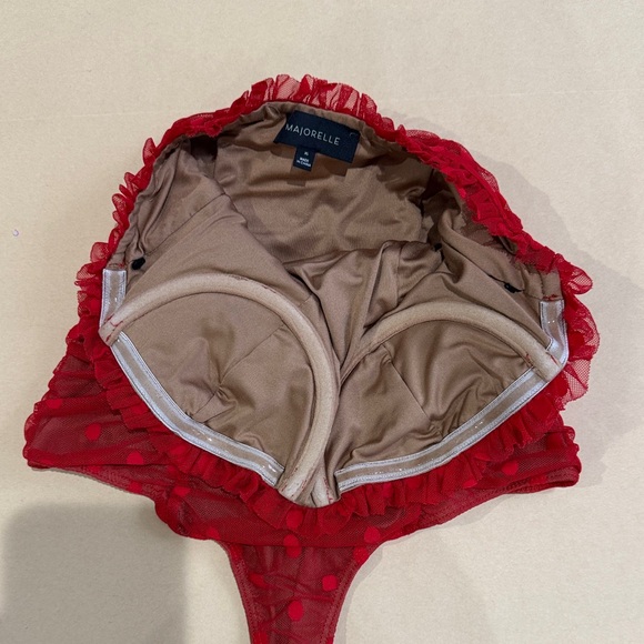 Wyn Bodysuit in Red — Sheer Polka Dot - Picture 3 of 5